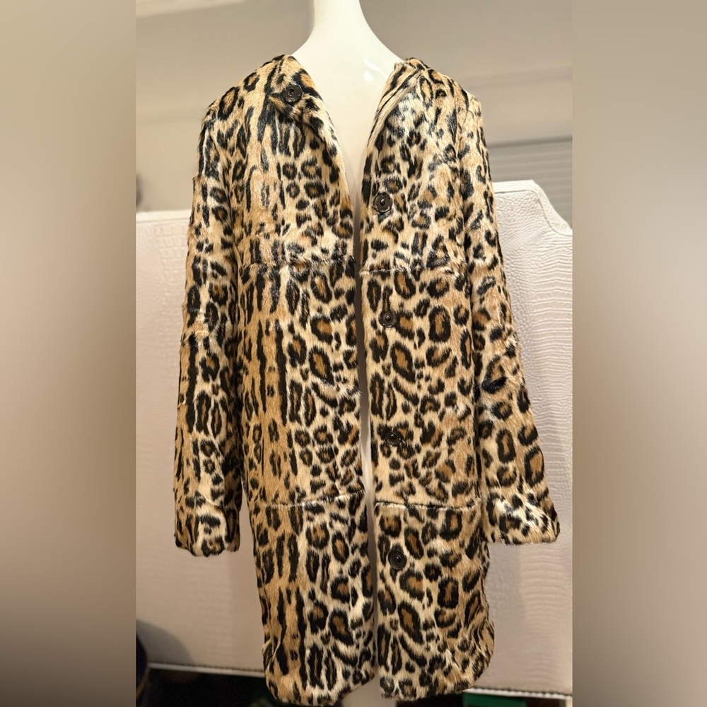 Topshop Leopard Print Faux Fur 3/4 Length Jacket